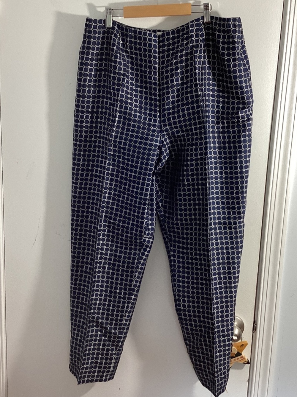 NWT JONES NEW YORK SZ 16 100% SILK NAVY DRESS  PANTS WHITE CIRCLES LINED VTG